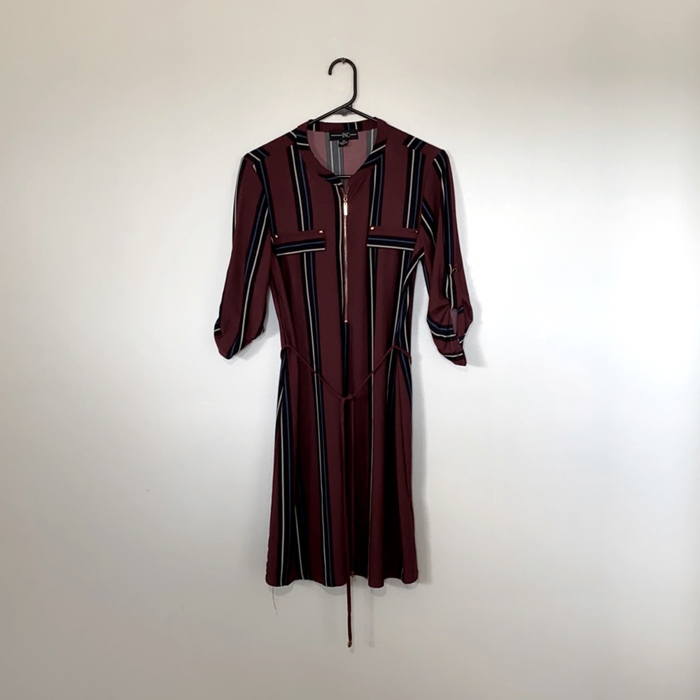 Size S 3/4 sleeve maroon dress. Tag says International INC Company.
